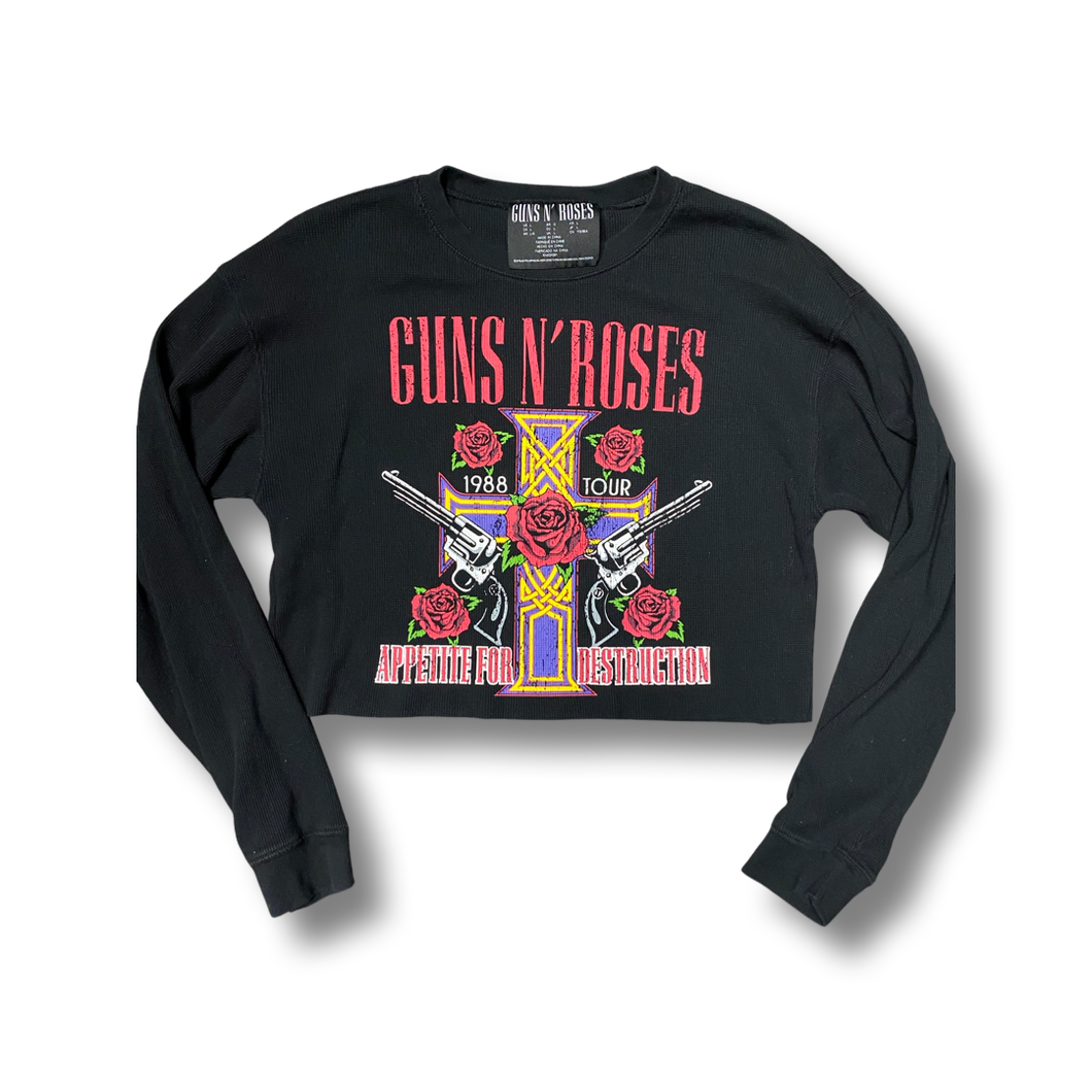 (L) Womens Gun and Rose Crop top